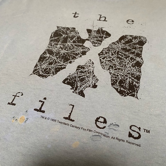 Vintage 1995's The X Files Movie Series Promo Shirt Blue Mulder Scully Distress - Picture 3 of 7